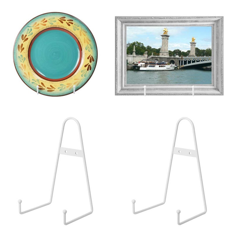 Tincogo Artliving White Metal wall Mount Display Easel Plate Hanger Vertical Plate Stand Holders Picture frame Stand for Wall 4 Pack - Image 1